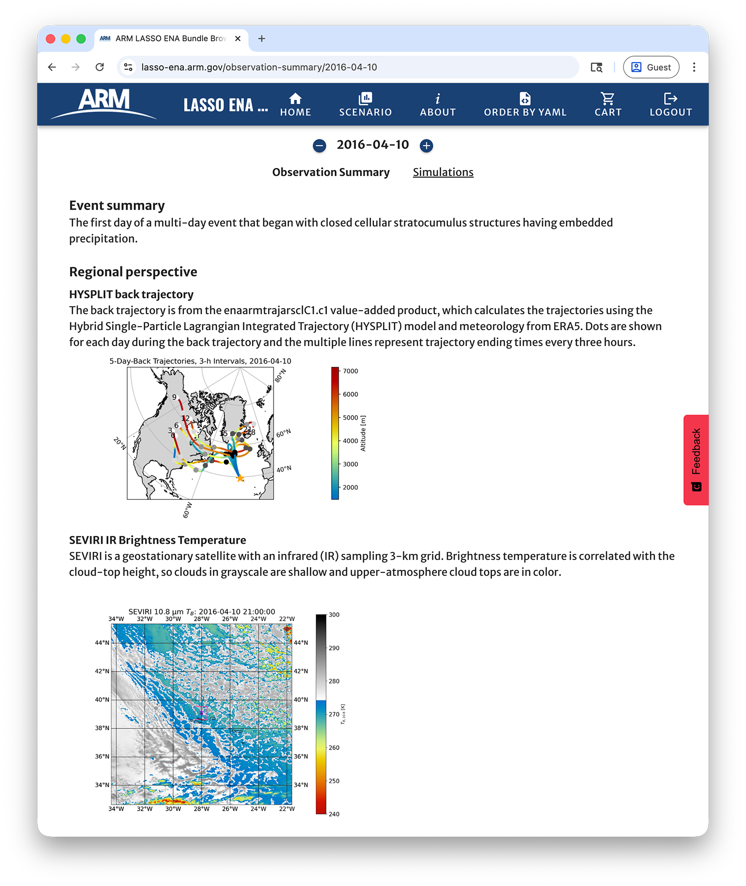 LASSO-ENA Bundle Browser observation summary page for 10-Apr-2016 case